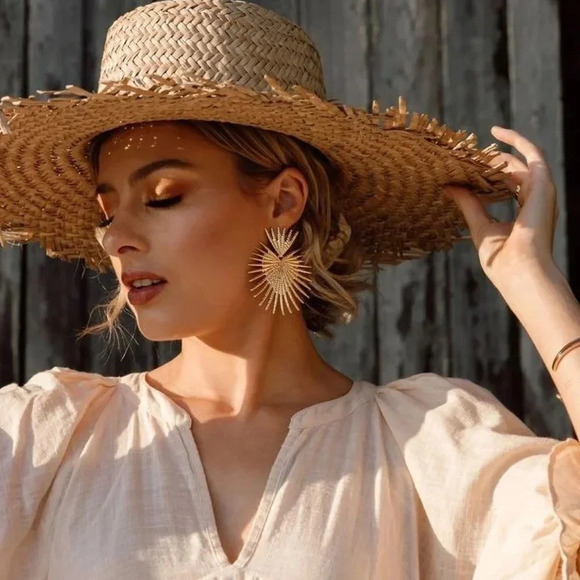 Gold Sunburst Boho Large Statement Earrings - Picture 8 of 9